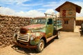 Old car near Salt flat on Salar de Uyuni Royalty Free Stock Photo