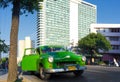 Old car in the neighborhood of El Vedado in Havana Royalty Free Stock Photo