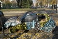 Old car in paris with broken windows