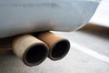 Old Car pipe. Exhaust.Double exhaust pipes of a car Royalty Free Stock Photo