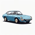 Minimalistic Japanese Style Illustration Of Vintage Blue Car Royalty Free Stock Photo