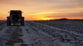 Old car tires 4x4 extreme road trip sunset