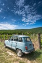 Old car in vineyard and plantation in Slovenia Royalty Free Stock Photo