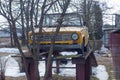 An old car on a well-deserved pedestal