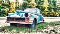 Old car wreck on a field Royalty Free Stock Photo