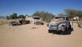 Old car wrecks at Gas station Solitaire in Namibia Royalty Free Stock Photo