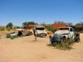 Old car wrecks on Namibian desert