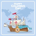 Old caravel and Happy columbus day design Royalty Free Stock Photo