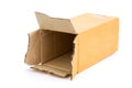 An old cardboard box that has been used. cut or separated on a white background an empty parcel box Royalty Free Stock Photo