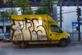 Old cargo mini-bus Ford painted graffiti