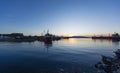 Old cargo vessels at a ship-breaker in the dawn Royalty Free Stock Photo