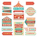 Old carnival circus banners and carnival labels vector set Royalty Free Stock Photo