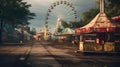 Old carnival grounds, abandoned with no people. Post-apocalyptic scene. Spooky vibes