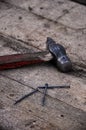 Old carpentry tools on a wooden desk Royalty Free Stock Photo