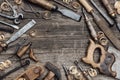 Old carpentry tools on the workbench