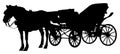 Old carriage pulled by a stationary horse - black figure and silhouette isolated on white background for easy selection Royalty Free Stock Photo