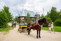 Old carriage in russian tourist center Verhnie Mandrogi