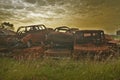 Old cars corroded on junkyard Royalty Free Stock Photo