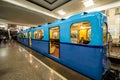 Old cars of the subway train in Moscow at the exhibition retro