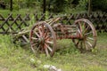 Old cart on the lawn close-up