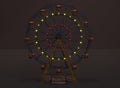 old cartoon ferris wheel at night, lights are shining 3d rendering