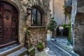 Old carved door and the porch wit