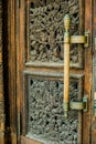 old carved door in the Russian style of the USSR times Royalty Free Stock Photo