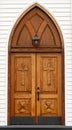 Old Carved Wooden Church Door With Lantern