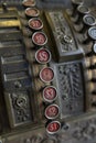 Old Cash Register in close up shot. Antique style cashier register