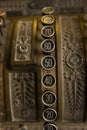 Old Cash Register in close up shot. Antique style cashier register Royalty Free Stock Photo