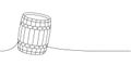 Old cask one line continuous drawing. Wooden barrel continuous one line illustration. Vector linear illustration.