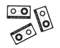 Old cassette tapes black and white 2D line cartoon object