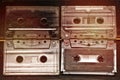 Old stereo cassette tapes with music records songs listen Royalty Free Stock Photo