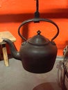 Old Cast Iron Kettle on display at museum Royalty Free Stock Photo