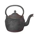 Old cast iron teapot isolated.