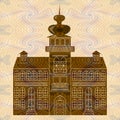 Old castle building on textured background. Monument sihlouette in baroque on rennaisance style