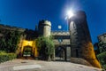 Old castle gates at night. Entrance to former earl Vorontsov`s manor, Alupka, Crimea