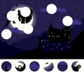 Old castle with ghosts in the moonlit night: complete the puzzle Royalty Free Stock Photo