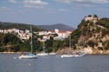 Old castle on hill and Parga town Greece Royalty Free Stock Photo