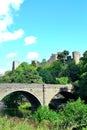 old castle and Dinham river Teme bridge in England