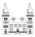 Old castle monochrome drawing, architectur sketch in black outline on white background Royalty Free Stock Photo