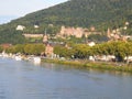 The old castle in red bricks on a hill in Heidelberg.