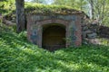 old castle stone underground cellar. wooden board wall, entrance Royalty Free Stock Photo