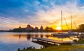 Old castle in sunrise time. Trakai, Lithuania, Eastern Europe Royalty Free Stock Photo