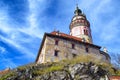 Old castle tower in Cesky Krumlov, Bohemia, Czeh republic. Royalty Free Stock Photo