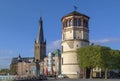 Old Castle Tower and st Lambertus church, Dusseldorf Royalty Free Stock Photo