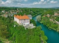 Old Castle and town Ozalj on a cliff over the Kupa