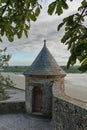 Old castle turret at the historic abbey on Mont St Michel Royalty Free Stock Photo