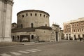 Old Cathedral of Brescia in Piazza Paolo VI, Lombardy, Italy. Aged photo effect