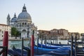 Old cathedral of Santa Maria della Salute in Venice and moored gondolas in Venice Royalty Free Stock Photo